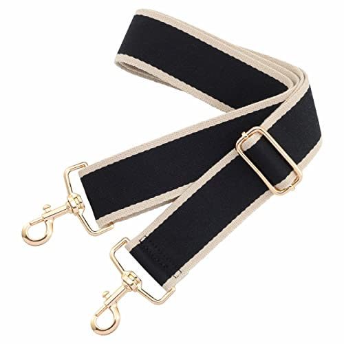 Nefelibata Geldbörsenriemen, 5,1 cm breit, Verstellbarer Ersatz, Verschiedene Muster, Crossbody-Handtaschengurt, goldfarbener Rand, Schwarz, Größe L