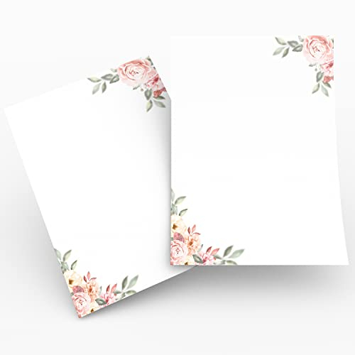 Briefpapier/Briefumschlag Set edel mit Rosen in altrosa und zarten Pastelltönen bedruckt 2 seitig A4 120 g/m² vintage 100 Blatt Briefpapier OHNE Umschläge