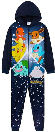 Pokémon Pigiama Intero Bambino - Pigiamone in Pile Caldo 7-14 Anni - Pigiami Interi Bambini con Cappuccio Pikachu Gadget Regalo (Navy/Multi, 7-8 Anni)
