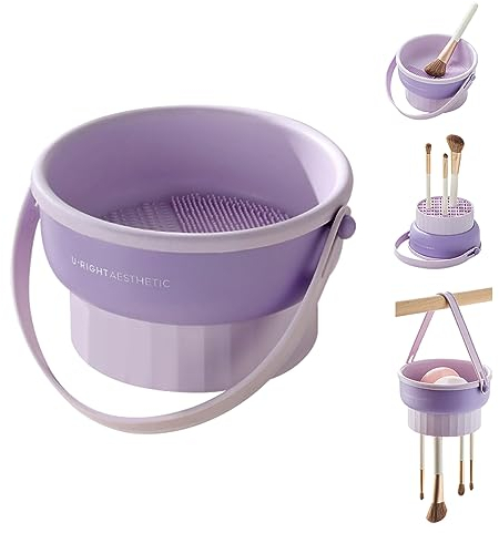 Pinselreiniger Make up,Forreen 3 in 1 Pinsel-Reinigungsbox Tragbares Silikon Make-up Pinsel Reinigungsmatte für Reinigen, Aufbewahren und Trocknen (Violett)