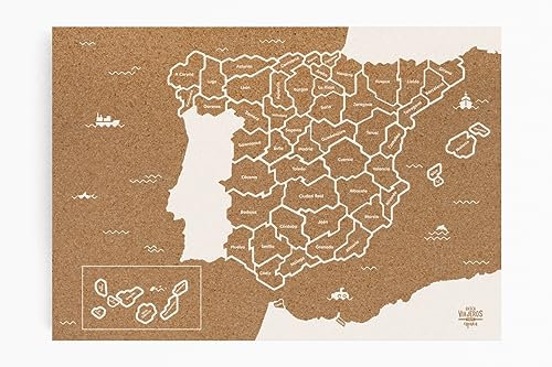 Mapa de corcho de España, Blanco, 40x60