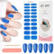 Kalolary 20PCS Gel Nagellack Aufkleber, Nagelsticker Full Wraps Nagelaufkleber UV/LED Lampe Erforderlich Cured Gel Nail Strips mit Nagelfeile und Stick für Frauen Mädchen (Glitzer Dunkelblau)