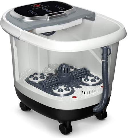SOARS Fußbad Massagegerät elektrisch, Fußbadewanne mit Abnehmbarer Massagefläche, mobiles Fußmassagegerät mit Heizungs- & Dusch-Funktion, 10-60min Timer, 35-48℃ (Grau)
