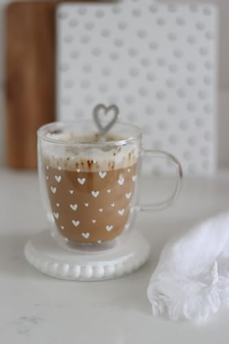 Pretty Little Home Double Wall Small Multi Heart/White Glass Mug