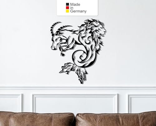 Löwe und Steinbock, Metall Wanddeko, Wanddeko Aus Metall, Wandbild aus Metall (Größe: 80 x 69 cm)