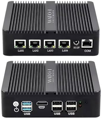 Fanless Mini PC Firewall, Intel J4125 Quad Core, 8GB RAM, 128GB SSD, 4 x 2.5G LAN, VPN Router, PFsense & Opnsense Compatible, Network Security Appliance with RS232, USB Ports