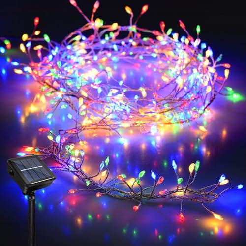 Micacorn Weihnachtsbeleuchtung Solar Garten Lichter Solar Wasserdichte Lichterkette 6 Meter 8 Modi 200 LEDs Solarfeuerwerk Lichter Aussen für Hochzeits Terrassen Party Weihnachten Dekoration
