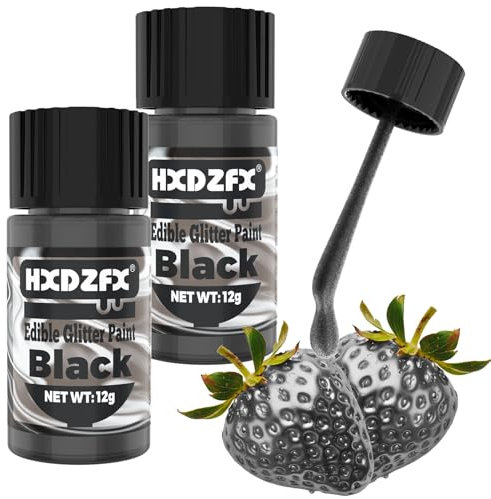 Black Edible Glitter Paint - Liquid Food Colouring Edible Glitter for Cakes, Food Grade Metallic Edible Paint for Cake Decorating, Macaron, Candy, Drinks, Chocolates, Cookie - 12g × 2 Bottle