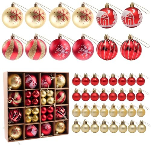 MytaYt 44 Stück Kunststoff Weihnachtskugeln Rot und Gold 6CM Christbaumkugeln Set 3CM Mini Weihnachtsdeko Kugeln Weihnachtskugeln Plastik Weihnachtsbaumkugeln für Weihnachten Deko