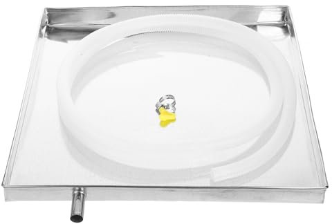 Angoily Bandeja Aire Acondicionado Exterior 40x40 cm con Manguera de Drenaje de 2 m y Abrazadera Deposito Agua Aire Acondicionado Bandeja Condensados para Unidades HVAC Lavadora