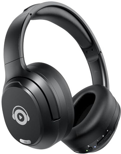 tapaxis Auriculares híbridos con cancelación activa de ruido, auriculares Bluetooth inalámbricos sobre la oreja con modo de transparencia, graves profundos, ajuste cómodo, 40 horas de tiempo de