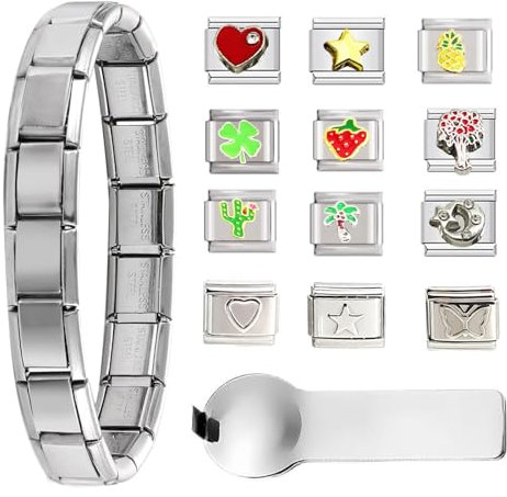 mohito Italian Charm Bracelet Gold Silber,Italian Charm Armband Set,Italian Style Charms für Damen Herren,Mit 1 Öffnungswerkzeug 12 Ersatzmuster geeignet für Männer Frauen Mütter Urlaub Geschenke
