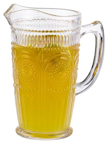 BIMUYI Glass Pitcher Jug, Vintage Water Carafe, Bar Mixing Pitcher Glassware for Beverage, Cocktail, Juice, Milk, Ice Tea, 1420ml Capacity