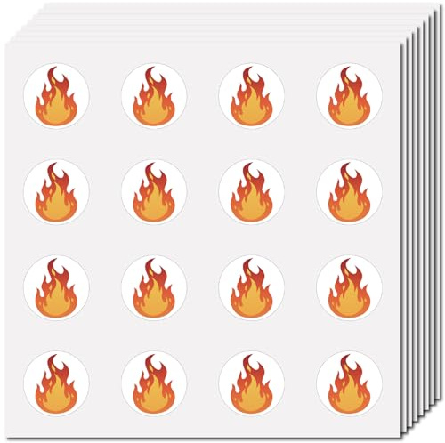 CREATCABIN 128 Stück Feuer Wasserflaschen Aufkleber Flammen Scrapbook Aufkleber Kunststoff Selbstklebend Orange Rund Dekoration Planer Etiketten Aufkleber Für Heimwerker Kunsthandwerk Skateboard 2.5cm