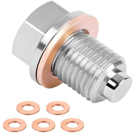 M14x1.5 Magnetic Oil Drain Plug, Oil Sump Plug with 5 Sump Plug Washer, Stainless Steel Oil Plug Replacement for Most Cars Motorcycle