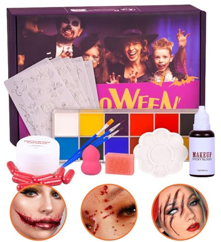 Maquillaje Facial,Maquillaje Corporal Y Facial Para Pintura | Suministros con Sangre Falsa para Disfraces de Zombie Vampiro Cumpleaños Infantil