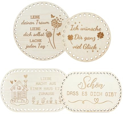 Nilioyul 4 Stück Korbboden zum Häkeln, Holzboden Korbflechten Set Rund und Oval mit exquisiten Mustern selber mit löchern, für Häkelkorb Holzbasis Aufbewahrungsbox DIY Handwerk Und Heimdekoration