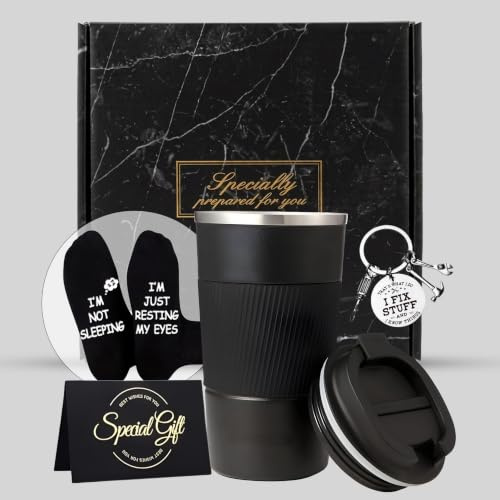 Artlive Coffee Gifts for Men-Coffee Cup, Socks & Keychain - Father Day Gifts - Birthday Gifts for Him, Men, Dad, Brother, Friend - Thank You Gift & Presents for Men Travel Mug