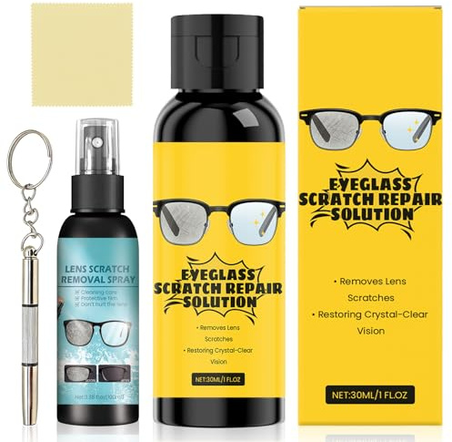 Brillenreinigungsspray Set, Enthält Kratzerentferner für Brillen, Brillenputzspray, Brillenreinigungstuch und Brillenschraubendreher, Geeignet zur Reinigung Aller Arten von Brillengläsern