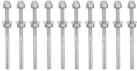 IWOWHERO Lot de 10 Tendeurs de Câble en Inox pour Garde-Corps de Terrasse, Connecteurs Droits Compatibles Câbles de 1/8 pour Usage Extérieur