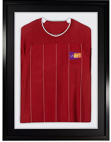 DIY Sports Shirt Display Frame 60x80cm – Black Box Frame for Football, Rugby, Cricket Jerseys – Wall Mounted with Black Mount, White Backing & Clear Styrene Glazing
