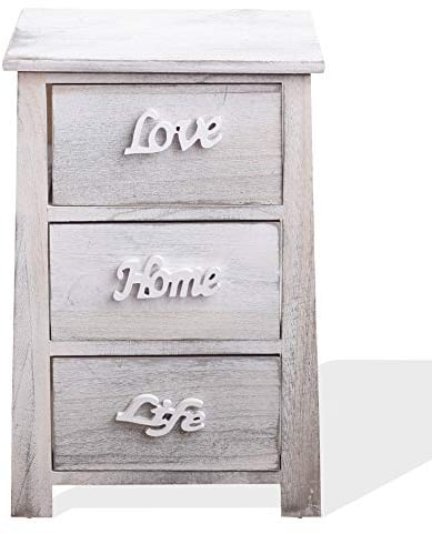 Rebecca Mobili Comodino camera, mobiletto con 3 cassetti, bianco grigio, stile shabby, arredamento casa - Misure: 56 x 37 x 27 cm (HxLxP) - Art. RE4565