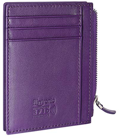 flintronic Portefeuille en Cuir, Violet Etui RFID Blocage Porte Carte de Crédit, Zip Porte-Monnaie, Coffret Cadeau