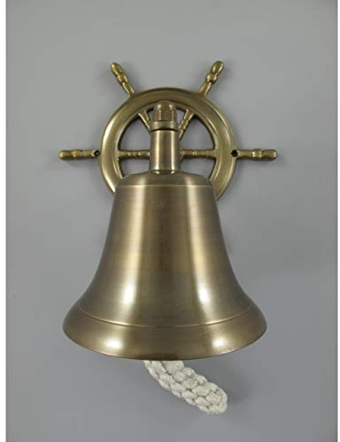 gr Maritime Schiffsglocke Messing brüniert Steuerrad Schiff Haus Klingel Glocke Deko