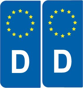 Safirmes 2 Aufkleber, Nummernschild-Stil, D, Deutsch, europäische Identifikation