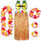 REDSTAR 6er Hawaii Hula Set – Hawaii Kostüm Damen mit Bastrock, Kette Blumen und Ananas Brille – Outfit wählbar in Natur oder mit buntem Rock