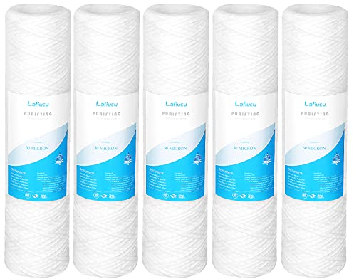 Lafiucy Cartuccia filtro per acqua di sedimenti avvolti da 30 micron, confezione da 5, per filtrazione di sedimenti da 10 pollici x 2,5 pollici per l'intera casa