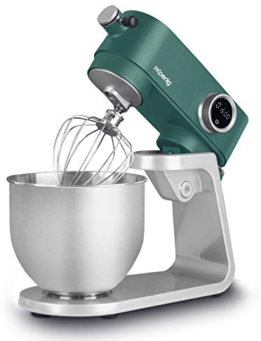 H.Koenig Robot Pétrin Professionnel Multifonctions 5L KM128 Inox vert mat Puissant 800W, Robot Cuisine Pâtissier Pétrin 8 vitesses, Fouet, Batteur, Crochet, Pétrisseur, Couvercle anti-éclaboussure