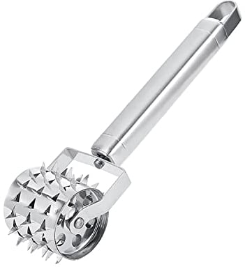 MYLERCT 19cm Fleischklopfer, Silberner Edelstahl Fleischklopfer Werkzeuge, Rollentyp Fleischklopfer Hamer Mallet, Fleischzartmacher,Zum Marinieren von Fleisch wie Steaks und Schweinekoteletts