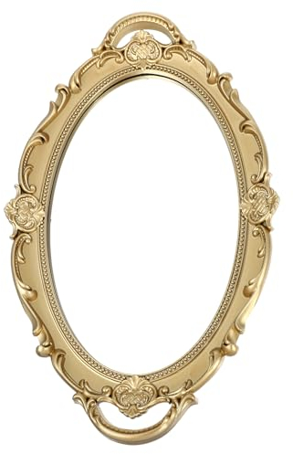 VALICLUD Vintage Espejo Bandeja Oval Retro Dorado Espejo Espejo Bandeja Cómoda Organizador Bandeja Joyería Trinket Bandeja Joyería Tenedor Pulsera Placa para Anillos de Joyería