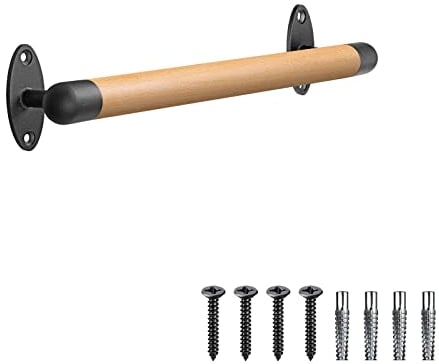 SELEWARE Pasamanos de madera de 16 pulgadas para escaleras interiores, pasamanos de montaje en pared con carriles de metal resistentes, barra de agarre para escaleras sin barreras para ancianos,