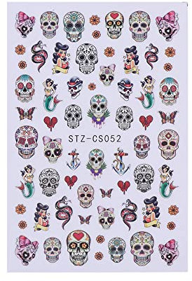 Nail Art Decor Adhesive Decals DIY Skull Bone Anime Halloween Nail Sticker 3D Colorful