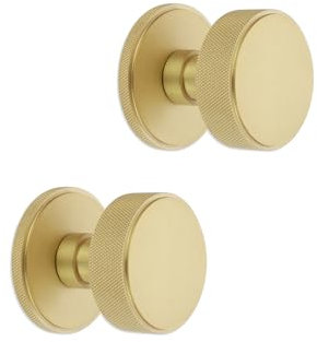 Infinity Decor Knurled Modern Mortice Pair Door Knobs Solid Brass 55mm Pull Handles Satin Brass Finish for Interior & Exterior Doors