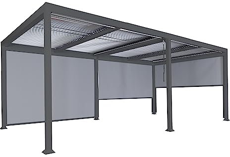 Alu Pergola HWC-L41 mit 3X Seitenwand, Lamellen-Pavillon, stabiles 8cm-Metall-Gestell 3x6m - anthrazit