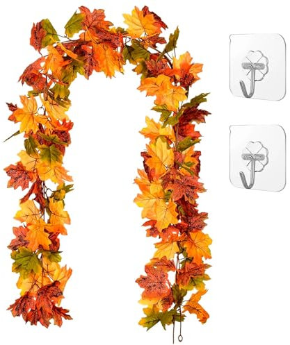 GWAWG Artificial Autumn Maple Leaves Garland Autumn Decorations, Fall Hanging Plant for Home Garden Wall Doorway Backdrop Fireplace Decoration with Hook, Wedding Party Thanksgiving Decor 175 CM