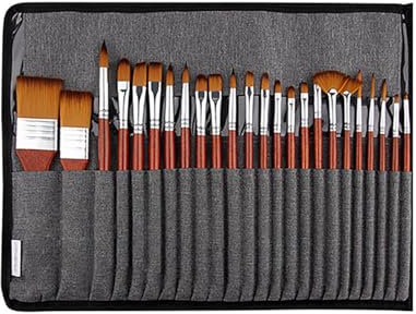 Ensemble de Pinceaux à Peinture, Poignées en Bois Confortables à Tenir, Ensemble de Pinceaux de Peinture avec Sac en Toile pour Peinture à L'huile, (Ensemble de 25 pièces