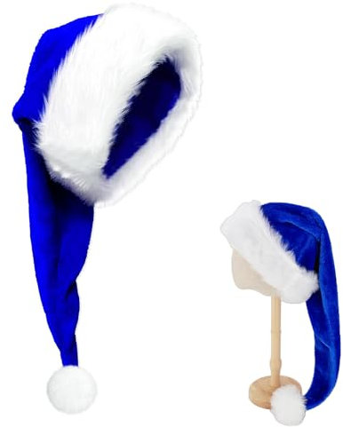 Lang Weihnachtsmütze für Kinder,Blau Santa Mütze mit Plüsch Rand Bequemes Dicker Klassischer nikolaus mütze aus Samt Weihnachtsmann-Kostümzubehör für festliche Partys im neuen Jahr Weihnachten