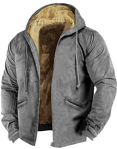 KONG JIMFAN Puffer Jacke Herren Poloshirt Herren Slim Fit Gewand Sweatshirt Jacke Herren Mit Kapuze Frühlingsjacke Herren Jacke Herren Batik Shirt Herren Langarm Snowboardjacke Herren(Gray,4XL)