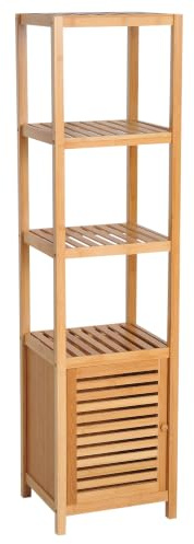 HOMCOM Badezimmerschrank schmal, 3 offene Fächer, 36 x 33 x 140 cm Natur | Hochschrank Toilettenschrank, Badschrank Bambus, für kleine Räume, Wohnzimmer, Badezimmer