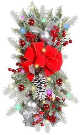 HADAVAKA Decorazioni per Ringhiera di Natale, Ghirlanda per Scale, Ghirlanda di Natale con Luci (Senza Batteria), Ornamenti Appesi A Parete, per La Decorazione delle Scale delle Feste (Red)