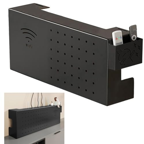 PUIOTEAI Router Verstecken, Router Schrank, WLAN Box Verstecken Regal Wandhalterung kabelbox schwarz (Black)