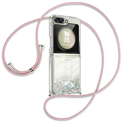 Ptny Coque pour Samsung Galaxy Z Flip 6 Coque avec Cordon, Coque Transparent Silicone Antichoc Femmes Housse Souple Paillette Anti-Rayures pour Samsung Galaxy Z Flip 6 Étui