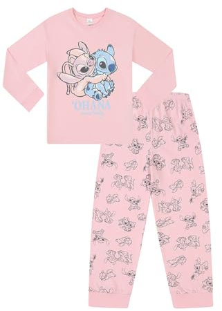 Disney Pijama para niñas de Lilo and Stitch de punto largo y ángel rosa, rosa, 9-10 años