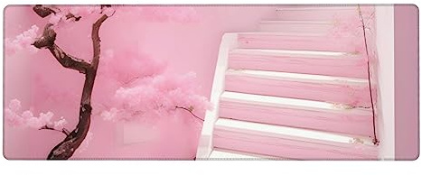 Tapis de souris en forme de fleur de cerisier blanc - 30 x 80 cm - Antidérapant - Grande taille - Pour joueurs et bureau.