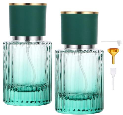 Segus Perfume Bottle Refillable Spray, 2 Pcs 30ml Aftershave Travel Bottle, Portable Glass Perfume Spray Bottles, for Daily and Trips (Gradient Green)