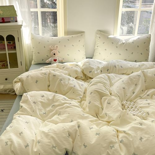 Nayoroom Bettwäsche 135x200 Schleifen Mädchen Bettbezug Kissenbezug 80x80cm | ÖKO-TEX, Premium Gewaschene 110gsm Microfaser, Herzen Schleifenmuster Bettwäsche-sets, Reißverschluss, 2teilig